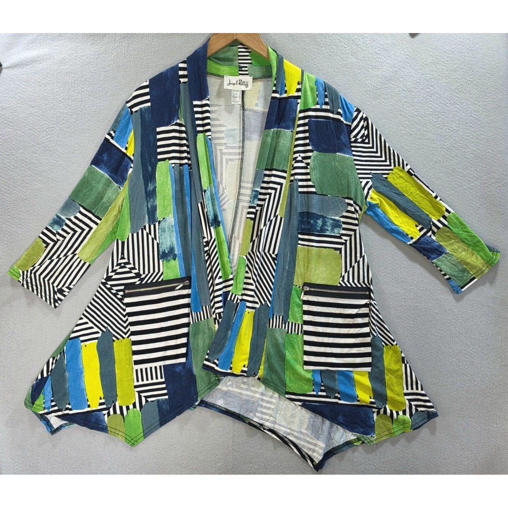 Joseph Ribkoff Art To Wear Abstract Geometric Cardigan 14 Lagenlook Multi Color